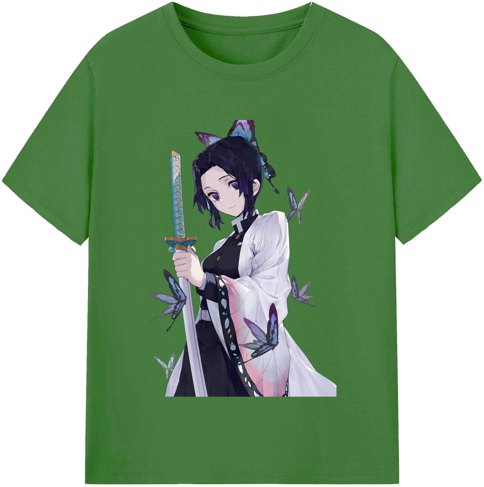 （画像用） 鬼滅の刃（きめつのやいば）蟲柱-胡蝶 しのぶ／こちょう しのぶ Kochou Shinobu レディースカジュアルプリントTシャツ（綿100％）